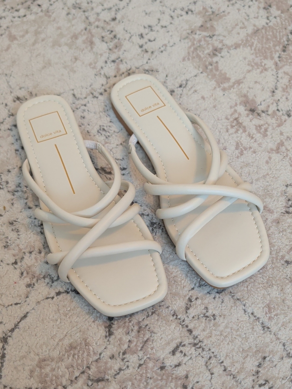 Dolce Vita White Multi-Strap Square Toe Slide Sandals